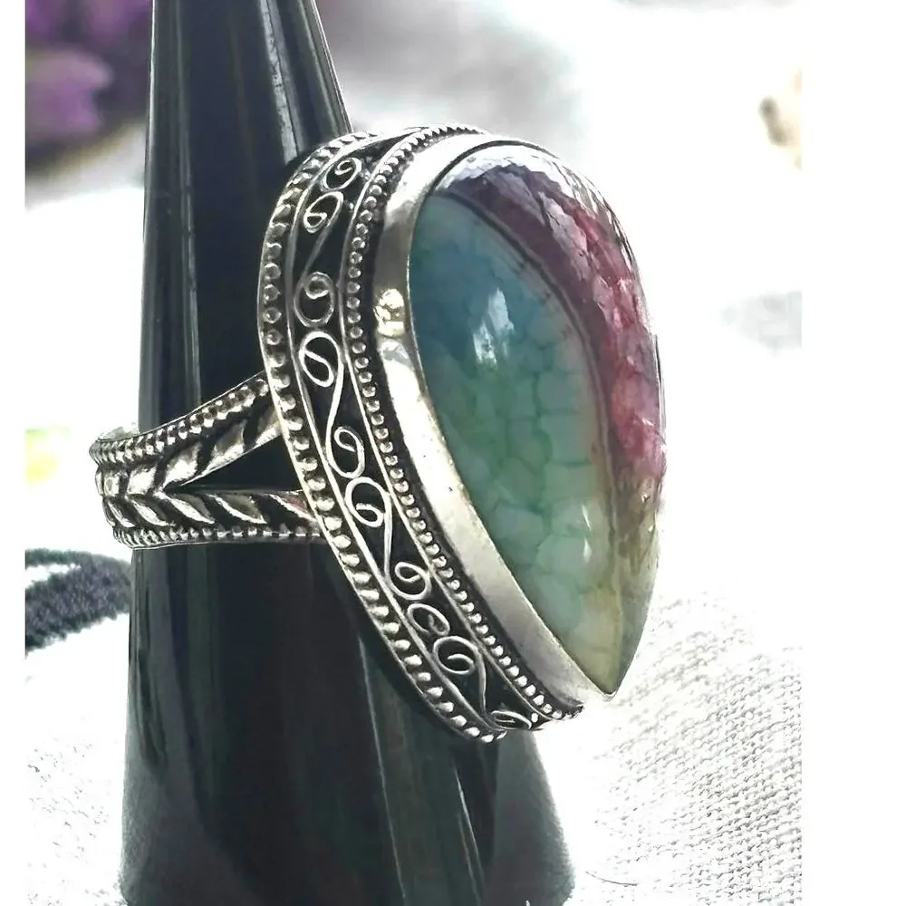 925 Rainbow Solar Quartz Ring Size 8.5